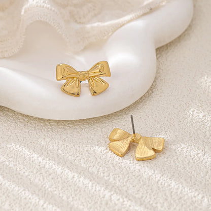 2 Pieces Romantic Shiny Bow Knot Plating Alloy 14K Gold Plated Ear Studs