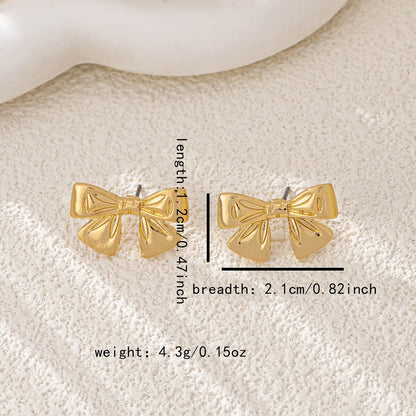 2 Pieces Romantic Shiny Bow Knot Plating Alloy 14K Gold Plated Ear Studs