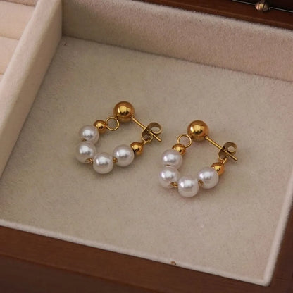 2 Pieces Set Elegant Simple Style Solid Color Beaded Plating 304 Stainless Steel 18K Gold Plated Earrings