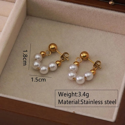 2 Pieces Set Elegant Simple Style Solid Color Beaded Plating 304 Stainless Steel 18K Gold Plated Earrings