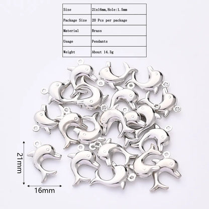 20 PCS/Package 12*12.5mm 16 * 21mm 9 * 11mm Hole 1~1.9mm Copper White Gold Plated Silver Plated Dolphin Heart Shape Fish Polished Pendant Earring Findings