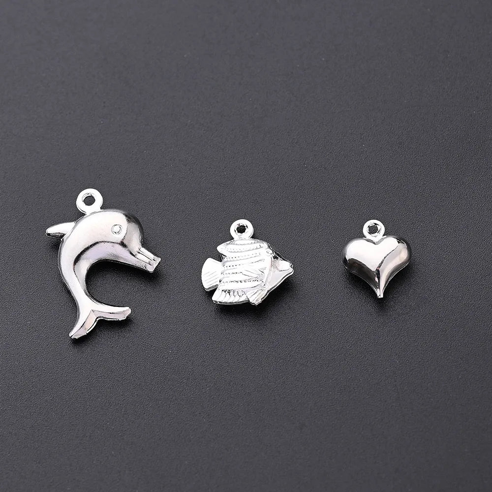 20 PCS/Package 12*12.5mm 16 * 21mm 9 * 11mm Hole 1~1.9mm Copper White Gold Plated Silver Plated Dolphin Heart Shape Fish Polished Pendant Earring Findings