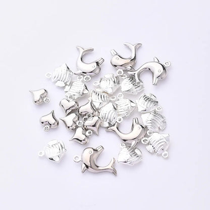 20 PCS/Package 12*12.5mm 16 * 21mm 9 * 11mm Hole 1~1.9mm Copper White Gold Plated Silver Plated Dolphin Heart Shape Fish Polished Pendant Earring Findings