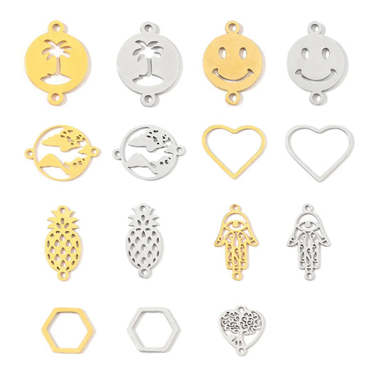 20 PCS/Package 12*17mm 13 * 23mm 15*17mm 201 Stainless Steel 18K Gold Plated Map Heart Shape Life Tree Polished Pendant