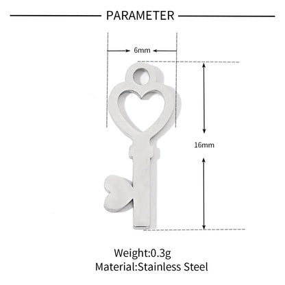 20 PCS/Package 13*10mm 15*15mm 16 * 16mm 201 Stainless Steel Heart Shape Key Snowflake Polished Pendant