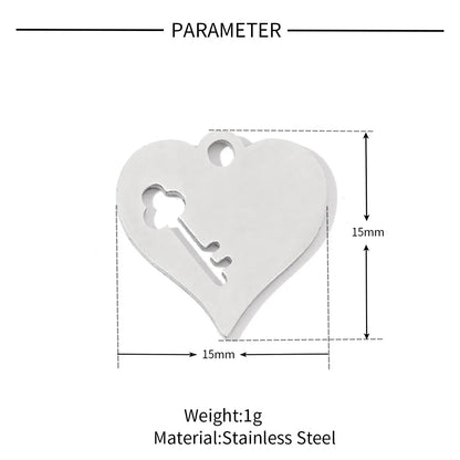 20 PCS/Package 13*10mm 15*15mm 16 * 16mm 201 Stainless Steel Heart Shape Key Snowflake Polished Pendant