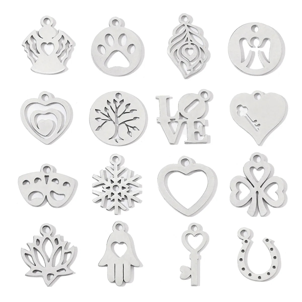 20 PCS/Package 13*10mm 15*15mm 16 * 16mm 201 Stainless Steel Heart Shape Key Snowflake Polished Pendant