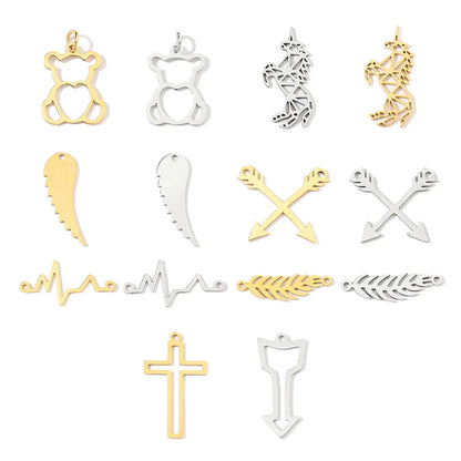 20 PCS/Package 14*21mm 16*27mm 22*6mm 201 Stainless Steel 18K Gold Plated Cross Star Moon Polished Pendant