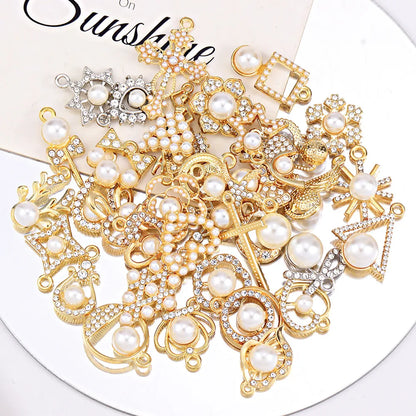 20 PCS/Package 17*27mm 19*32mm 22*35mm Alloy Pearl Zircon Cross Bow Knot Ginkgo Leaf Polished Pendant