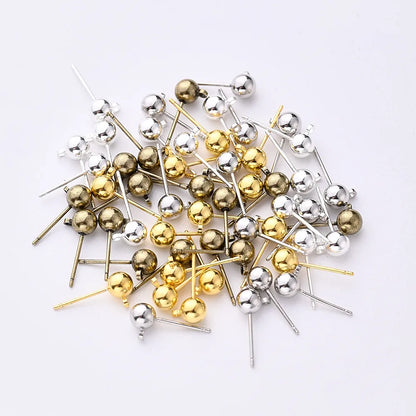 20 PCS/Package 5 * 11mm Hole 1~1.9mm Steel Copper Imitation Gold  White Gold Plated Silver Plated Ball Polished Earring Findings