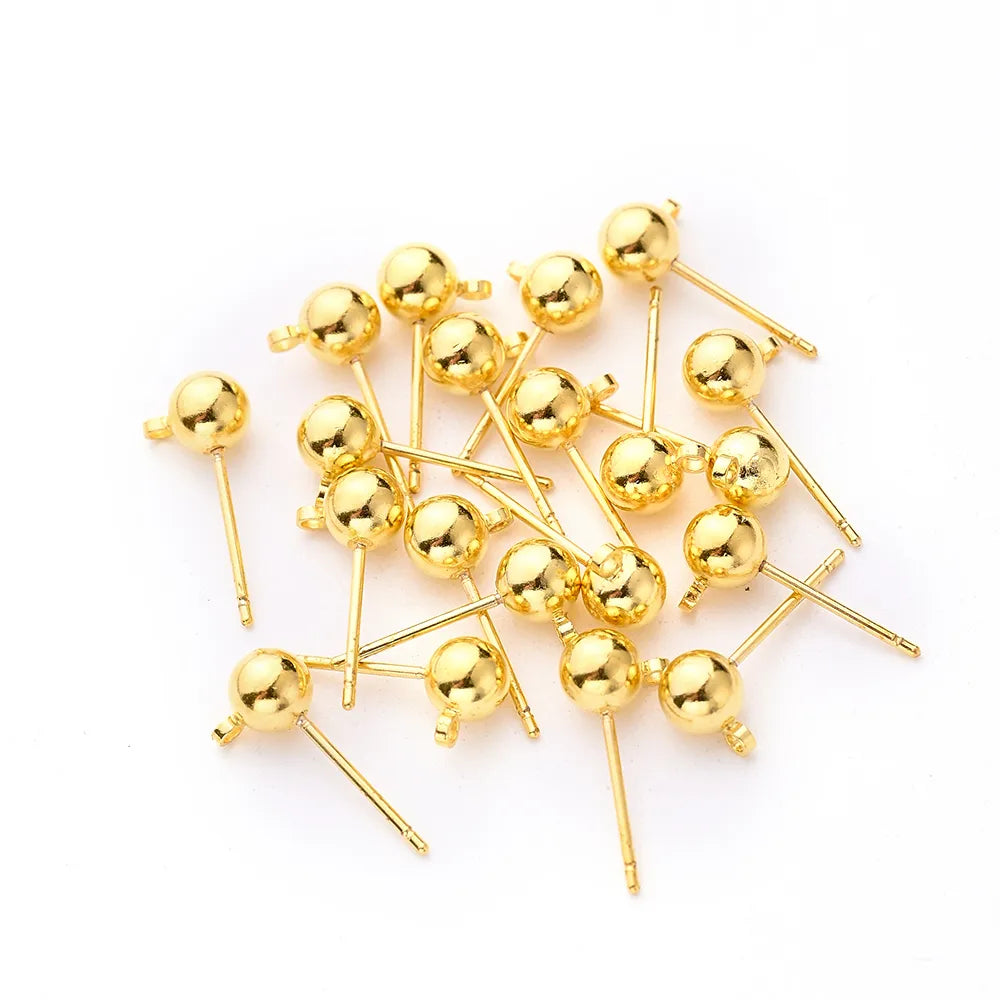 20 PCS/Package 5 * 11mm Hole 1~1.9mm Steel Copper Imitation Gold  White Gold Plated Silver Plated Ball Polished Earring Findings