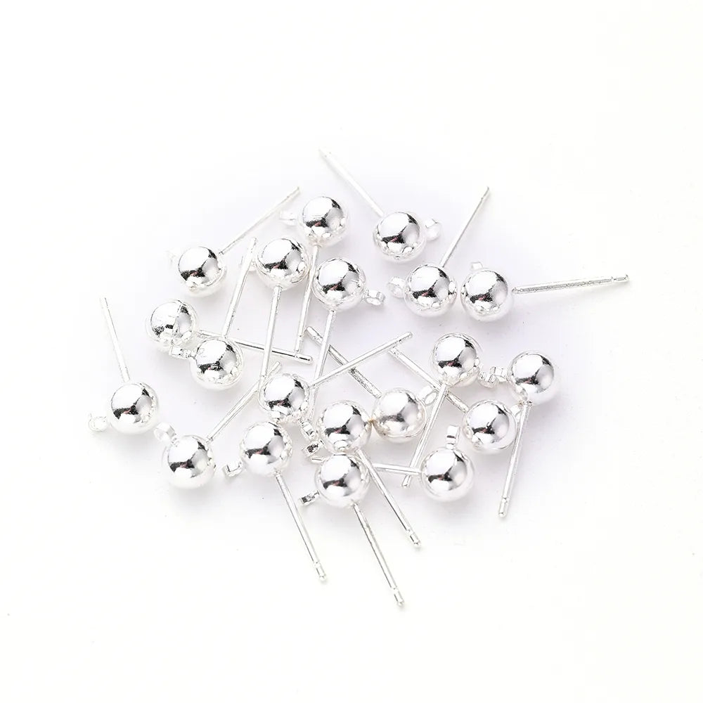 20 PCS/Package 5 * 11mm Hole 1~1.9mm Steel Copper Imitation Gold  White Gold Plated Silver Plated Ball Polished Earring Findings