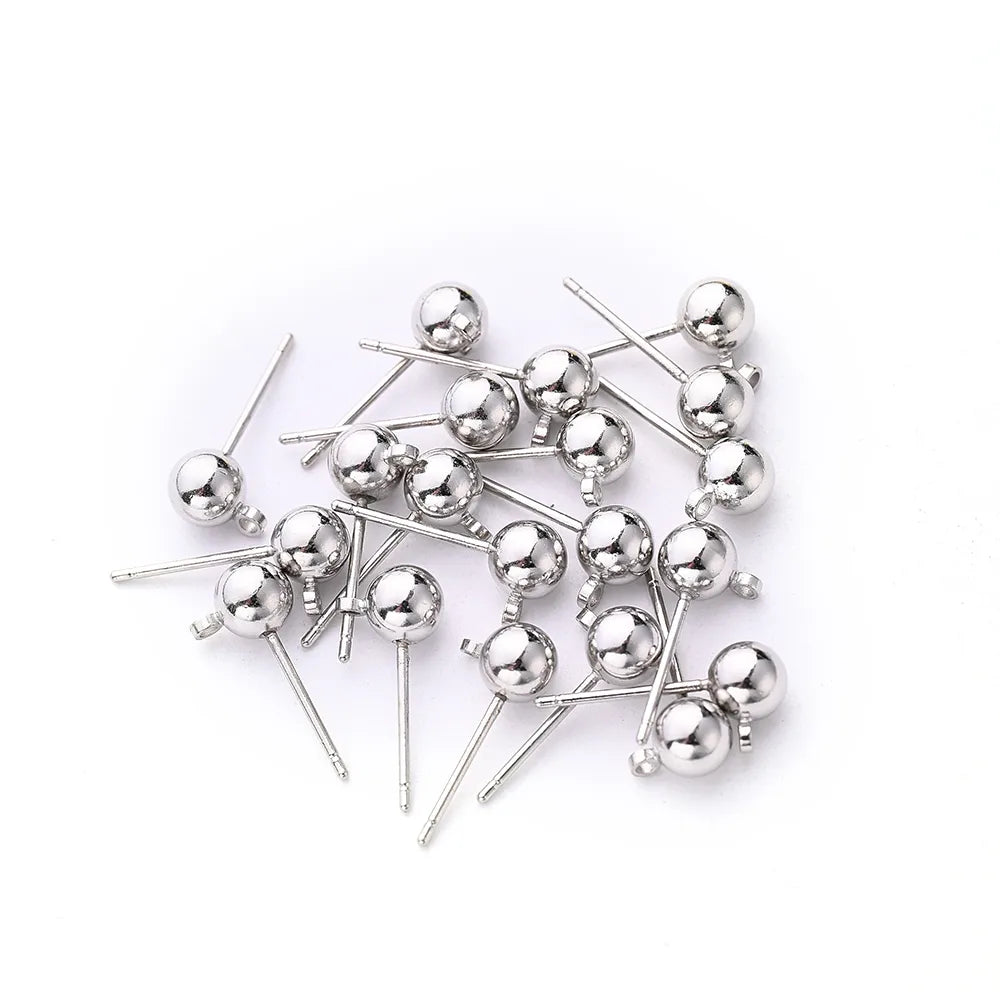 20 PCS/Package 5 * 11mm Hole 1~1.9mm Steel Copper Imitation Gold  White Gold Plated Silver Plated Ball Polished Earring Findings