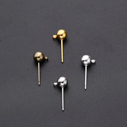 20 PCS/Package 5 * 11mm Hole 1~1.9mm Steel Copper Imitation Gold  White Gold Plated Silver Plated Ball Polished Earring Findings