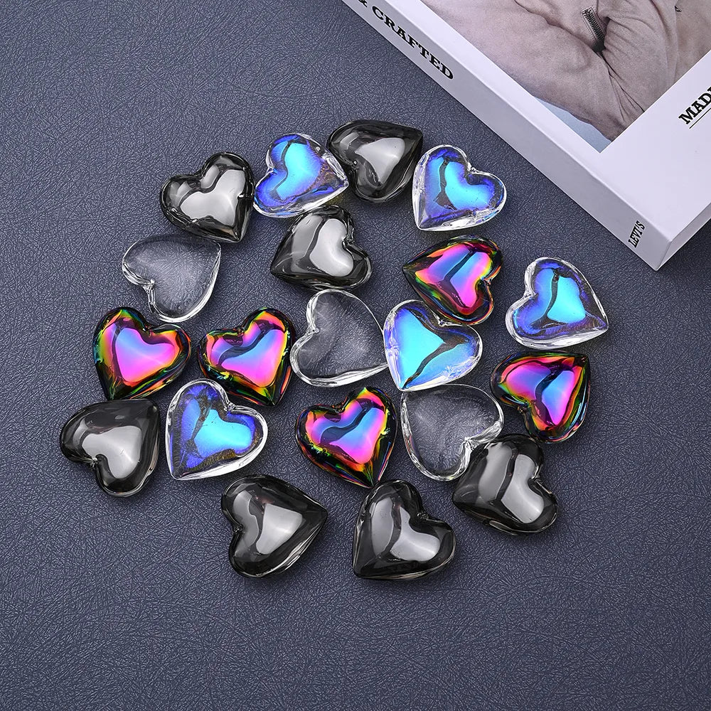 20 PCS/Package Diameter 43mm Hole 1~1.9mm Glass Heart Shape Sparkly Pendant Suncatcher Raw Material