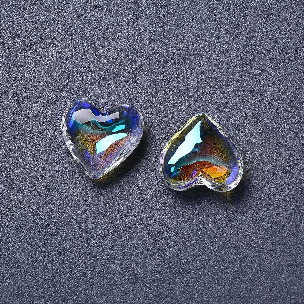 20 PCS/Package Diameter 43mm Hole 1~1.9mm Glass Heart Shape Sparkly Pendant Suncatcher Raw Material