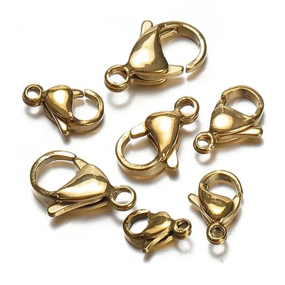 20 PCS/Package Hole 1~1.9mm Hole 2~2.9mm 304 Stainless Steel 18K Gold Plated Solid Color Polished Lobster Clasp