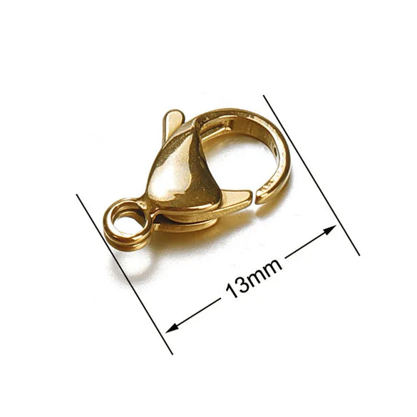 20 PCS/Package Hole 1~1.9mm Hole 2~2.9mm 304 Stainless Steel 18K Gold Plated Solid Color Polished Lobster Clasp