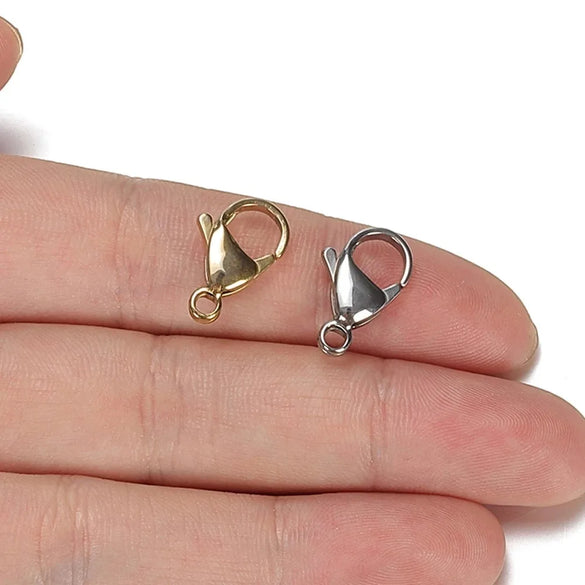 20 PCS/Package Hole 1~1.9mm Hole 2~2.9mm 304 Stainless Steel 18K Gold Plated Solid Color Polished Lobster Clasp