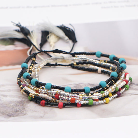 Fashion Wild Rice Beads Hand-woven Multi-layer Beaded Tassel Bracelet