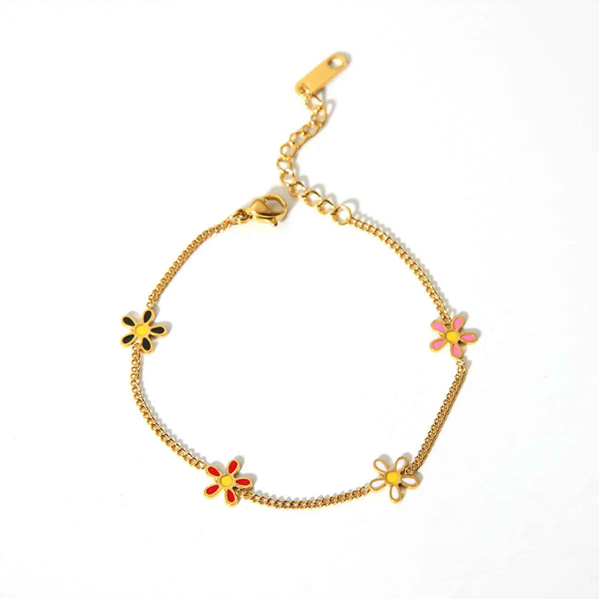 201 Stainless Steel 304 Stainless Steel 18K Gold Plated Beach Simple Style Classic Style Enamel Plating Flower Bracelets Necklace