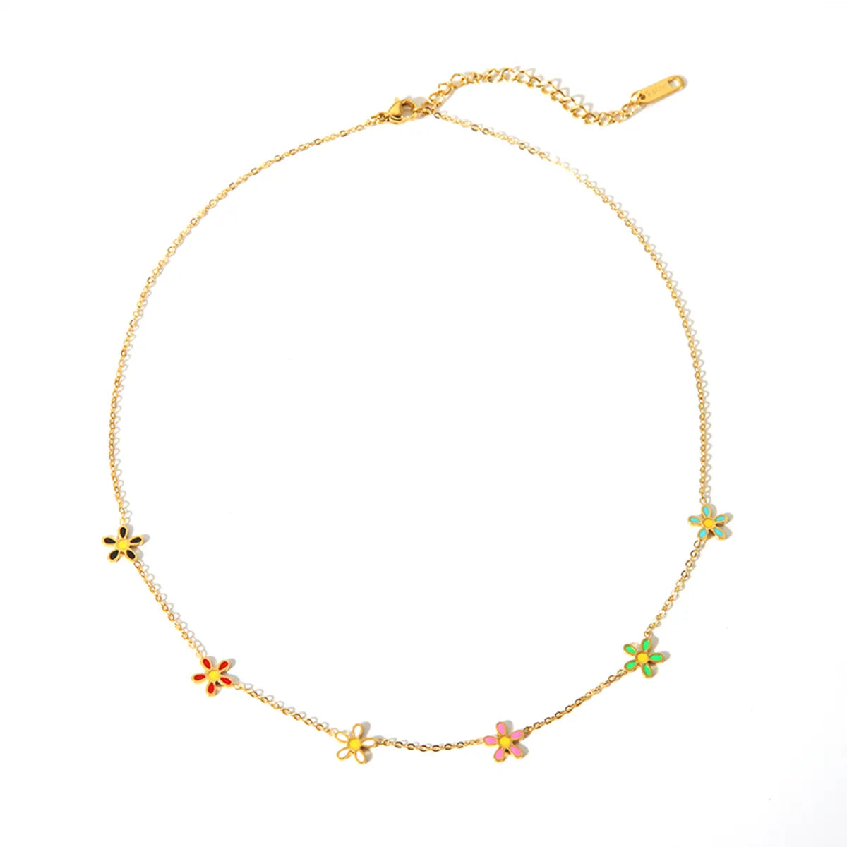 201 Stainless Steel 304 Stainless Steel 18K Gold Plated Beach Simple Style Classic Style Enamel Plating Flower Bracelets Necklace