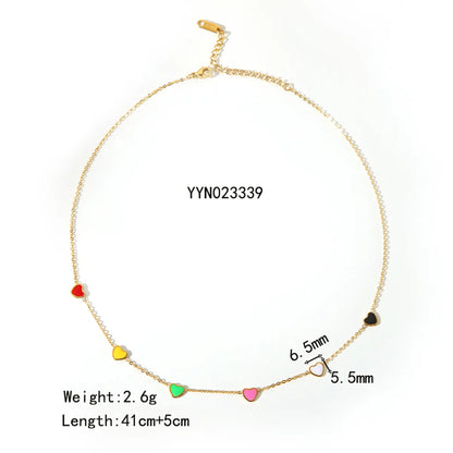 201 Stainless Steel 304 Stainless Steel 18K Gold Plated IG Style Simple Style Enamel Plating Heart Shape Bracelets Necklace