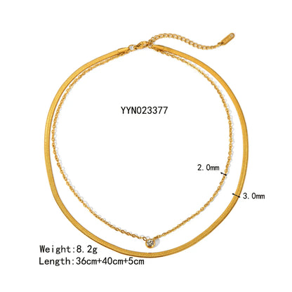 Wholesale Jewelry IG Style Simple Style Round 201 Stainless Steel 304 Stainless Steel Zircon 18K Gold Plated Layered Inlay Double Layer Necklaces