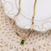 201 Stainless Steel 304 Stainless Steel 18K Gold Plated Simple Style Inlay Square Natural Stone Pendant Necklace