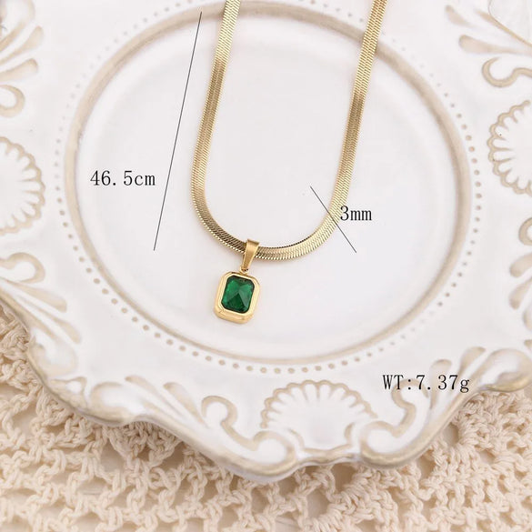 201 Stainless Steel 304 Stainless Steel 18K Gold Plated Simple Style Inlay Square Natural Stone Pendant Necklace