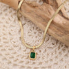 201 Stainless Steel 304 Stainless Steel 18K Gold Plated Simple Style Inlay Square Natural Stone Pendant Necklace