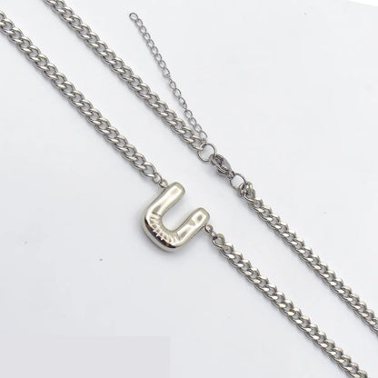 201 Stainless Steel 304 Stainless Steel 18K Gold Plated Simple Style Letter Pendant Necklace