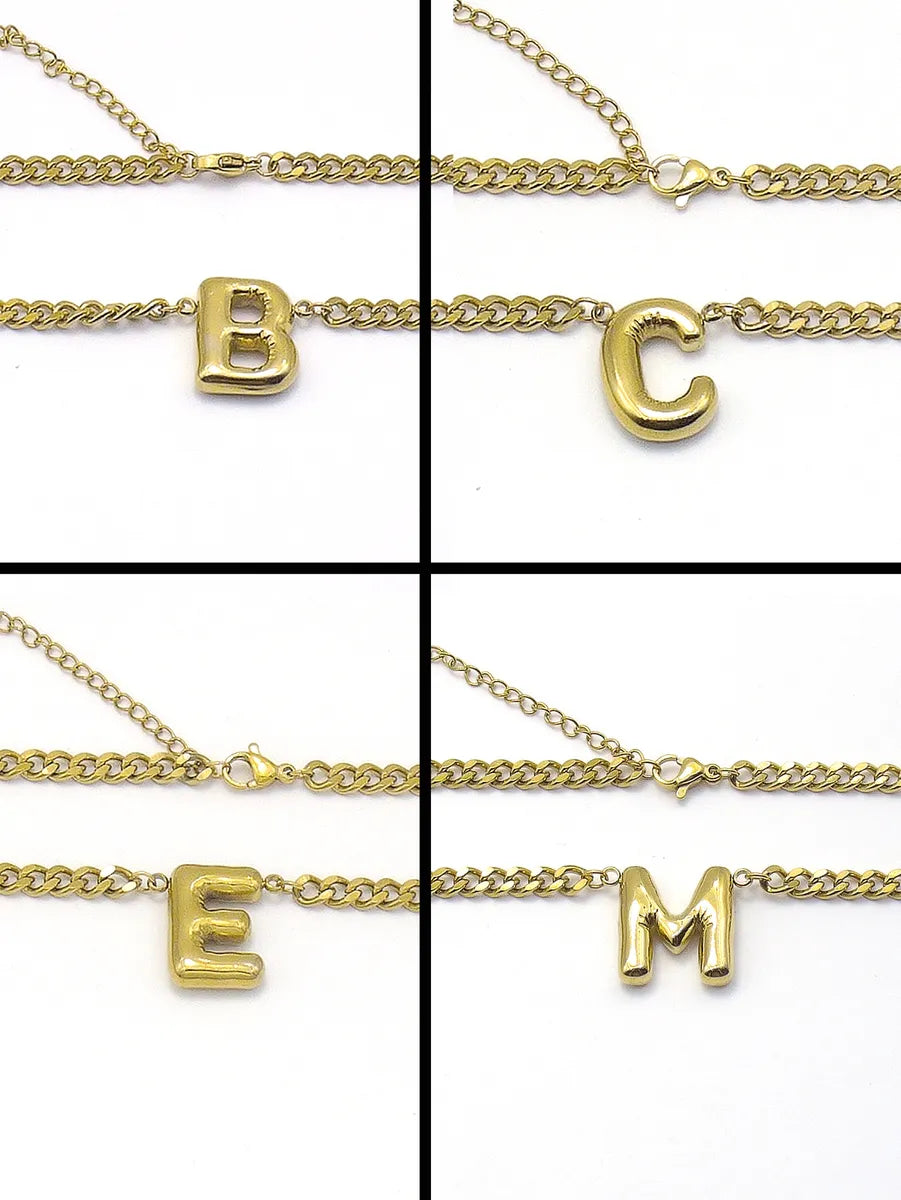 201 Stainless Steel 304 Stainless Steel 18K Gold Plated Simple Style Letter Pendant Necklace