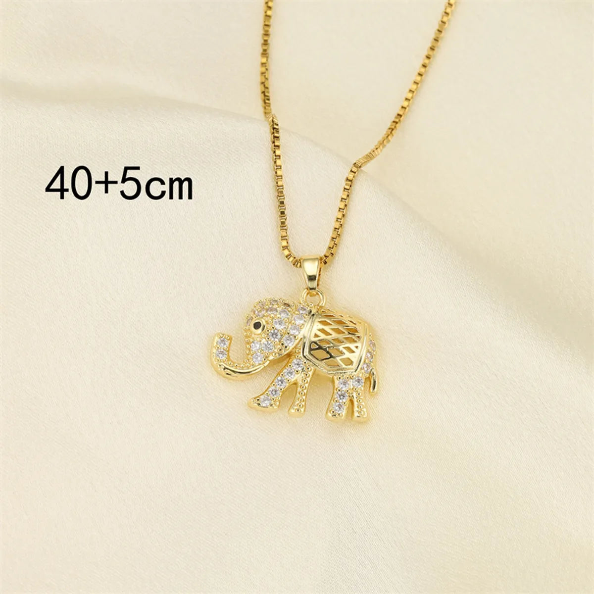 201 Stainless Steel Brass 18K Gold Plated Hollow Out Inlay Elephant Zircon Pendant Necklace