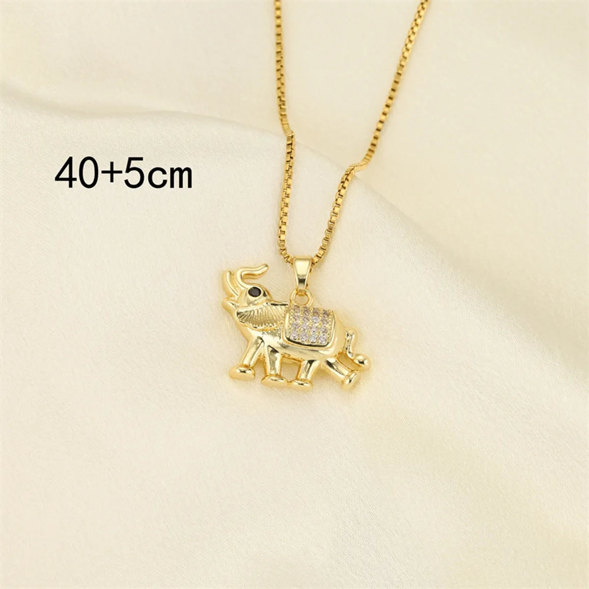 201 Stainless Steel Brass 18K Gold Plated Hollow Out Inlay Elephant Zircon Pendant Necklace