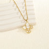 201 Stainless Steel Brass 18K Gold Plated Hollow Out Inlay Four Leaf Clover Shell Zircon Pendant Necklace