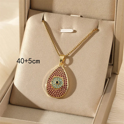 201 Stainless Steel Brass 18K Gold Plated Simple Style Classic Style Inlay Devil'S Eye Heart Shape Feather Zircon Pendant Necklace