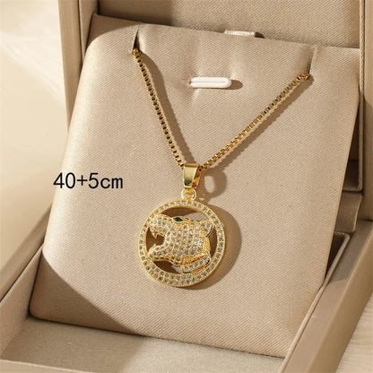 201 Stainless Steel Brass 18K Gold Plated Simple Style Classic Style Plating Inlay Cross Heart Shape Jaguar Zircon Pendant Necklace