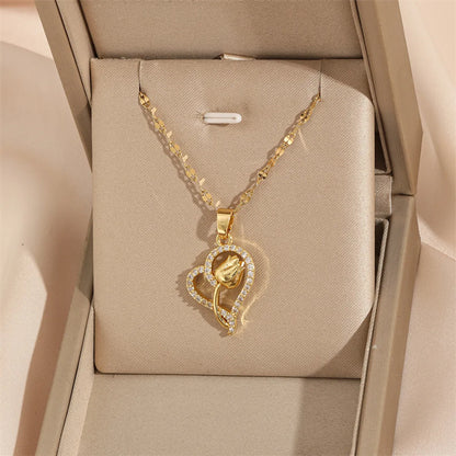 201 Stainless Steel Brass 18K Gold Plated Simple Style Classic Style Plating Inlay Star Heart Shape Bow Knot Zircon Pendant Necklace