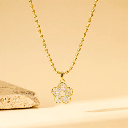 201 Stainless Steel Brass 18K Gold Plated Sweet Simple Style Classic Style Plating Inlay Heart Shape Flower Butterfly Zircon Pendant Necklace