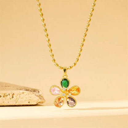 201 Stainless Steel Brass 18K Gold Plated Sweet Simple Style Classic Style Plating Inlay Heart Shape Flower Butterfly Zircon Pendant Necklace