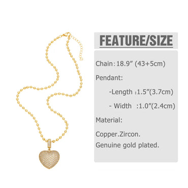 201 Stainless Steel Copper 18K Gold Plated Hollow Out Inlay Heart Shape Zircon Pendant Necklace