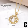 201 Stainless Steel Copper 18K Gold Plated Hollow Out Inlay Star Moon Zircon Pendant Necklace