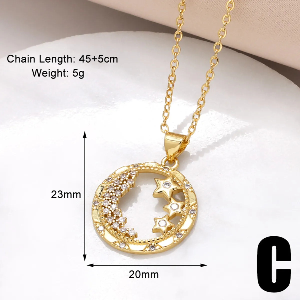 201 Stainless Steel Copper 18K Gold Plated Hollow Out Inlay Star Moon Zircon Pendant Necklace