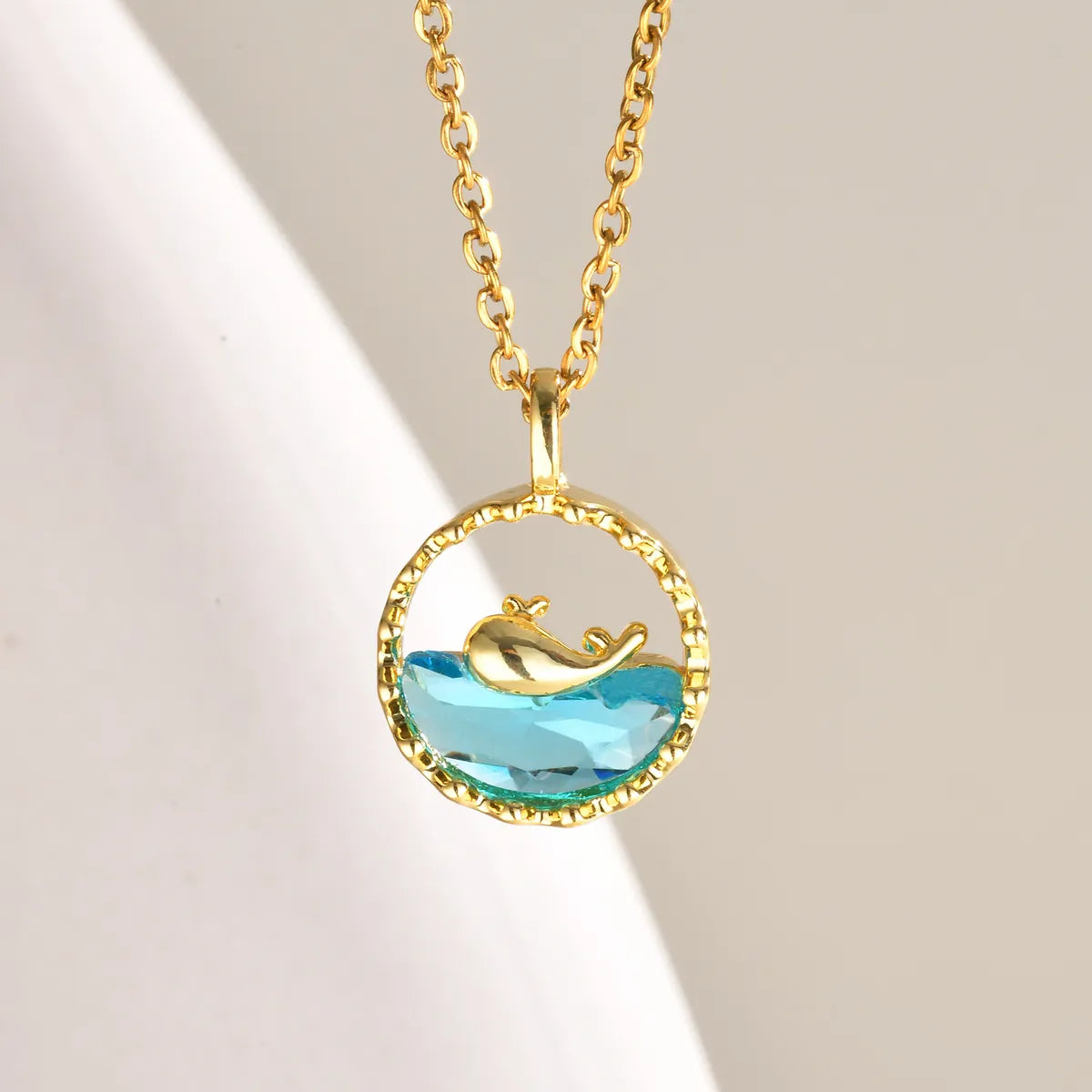 201 Stainless Steel Copper 18K Gold Plated Hollow Out Whale Glass Pendant Necklace