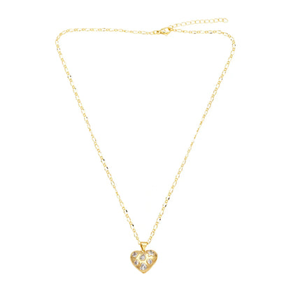 201 Stainless Steel Copper 18K Gold Plated Inlay Heart Shape Bow Knot Zircon Pendant Necklace