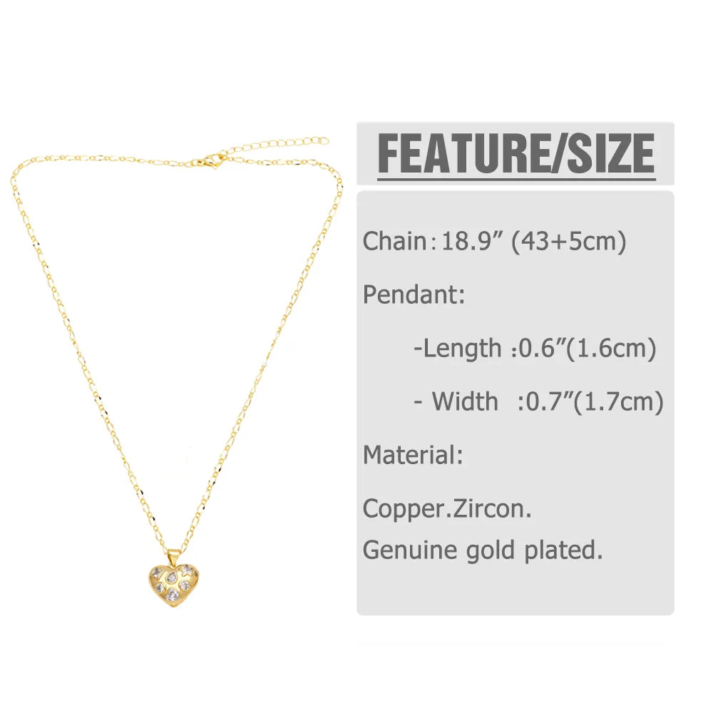 201 Stainless Steel Copper 18K Gold Plated Inlay Heart Shape Bow Knot Zircon Pendant Necklace