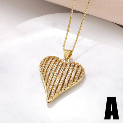 201 Stainless Steel Copper 18K Gold Plated Inlay Heart Shape Zircon Pendant Necklace