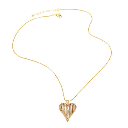 201 Stainless Steel Copper 18K Gold Plated Inlay Heart Shape Zircon Pendant Necklace