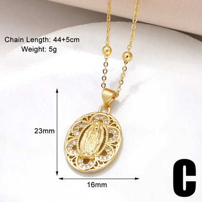 201 Stainless Steel Copper 18K Gold Plated Inlay Human Cross Heart Shape Zircon Pendant Necklace